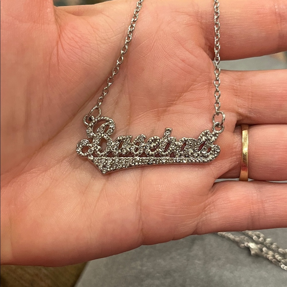 Baseball Necklace Silver Tone Cursive Font 18 Inch Plus Extender - Picture 3 of 5